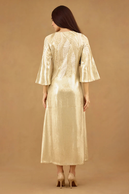 Gold Ivory Sequin Embroidered Dress