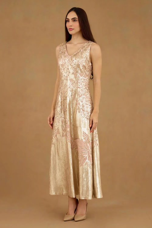 Gold and Old rose Sequin Embroidered Dress