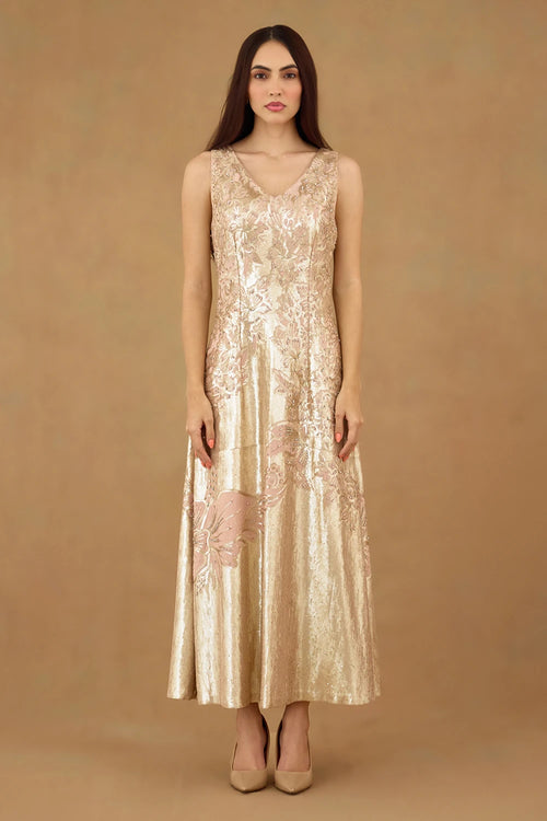 Gold and Old rose Sequin Embroidered Dress