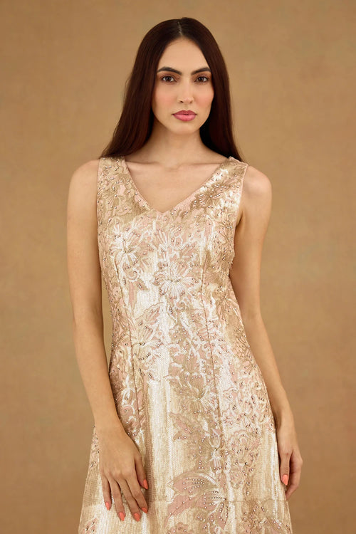Gold and Old rose Sequin Embroidered Dress