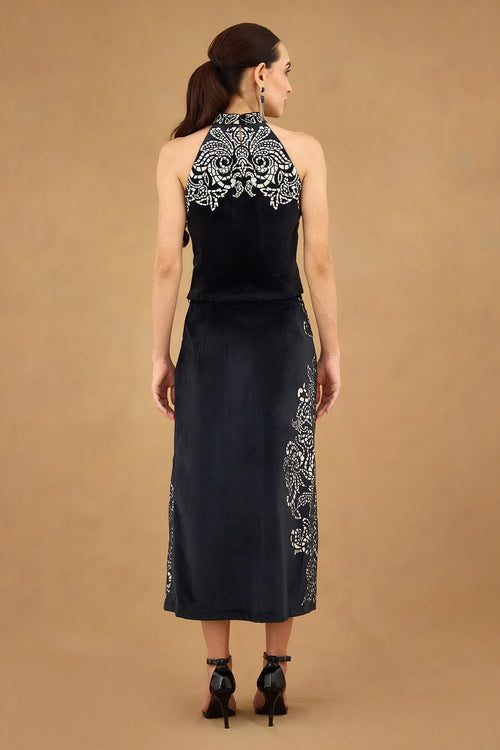 Black White Laser Cut Top and Skirt Set