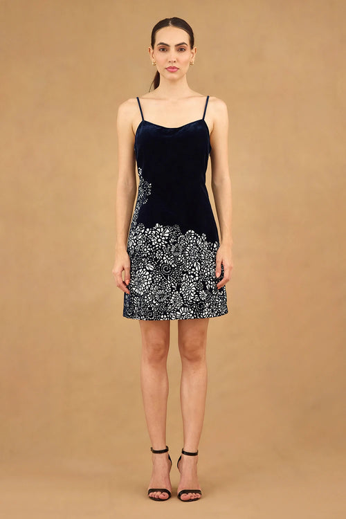 Navy Blue Laser Cut Dress