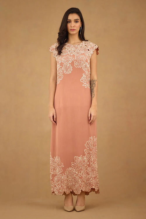 Coral Embroiderd Dress