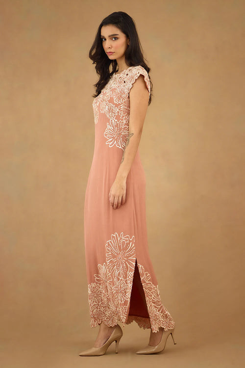 Coral Embroiderd Dress