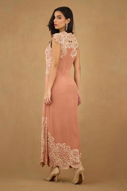 Coral Embroiderd Dress