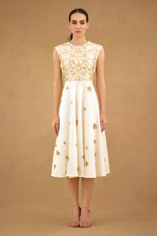 Gold White Laser Cut Dress