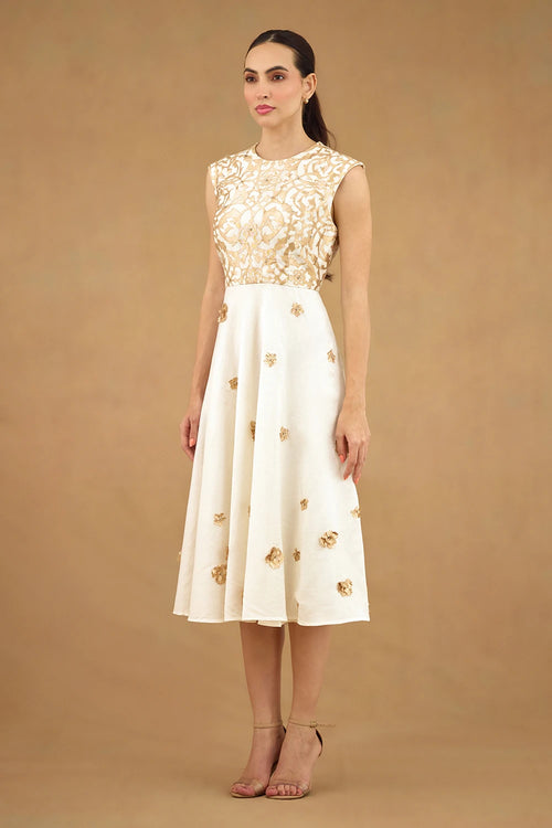 Gold White Laser Cut Dress