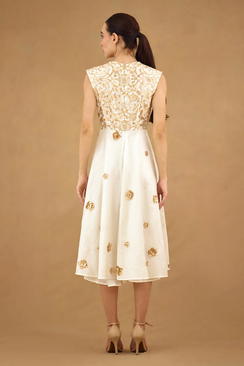 Gold White Laser Cut Dress