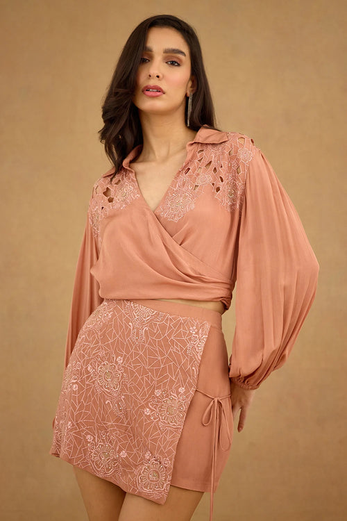 Coral Embroidered Co-ord Set