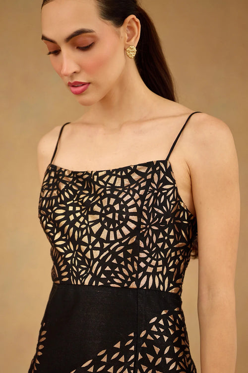 Black Gold Laser Cut Dress