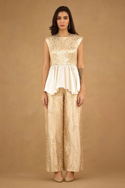 Gold White Laser Cut Co-ord Set