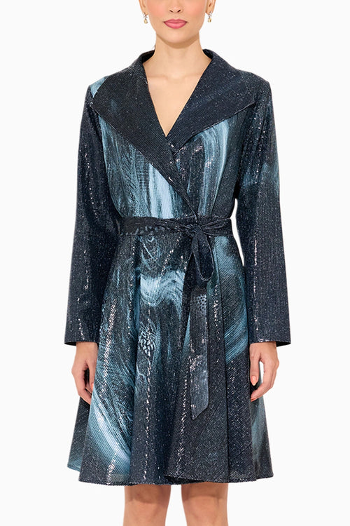 Black Poly Sequin Trench Coat