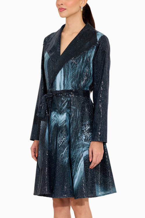 Black Poly Sequin Trench Coat