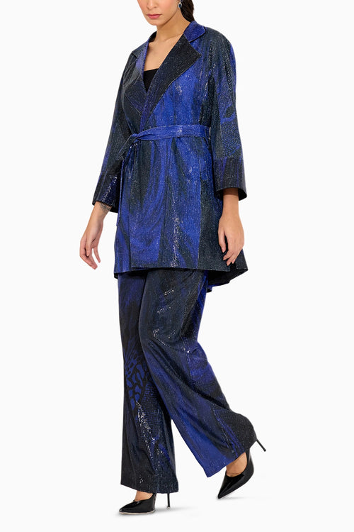 Black Sequin Trench Coat Set