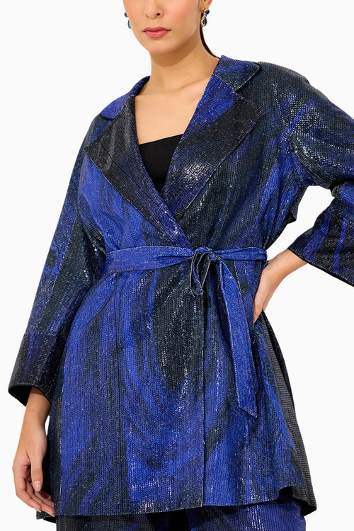 Black Sequin Trench Coat Set