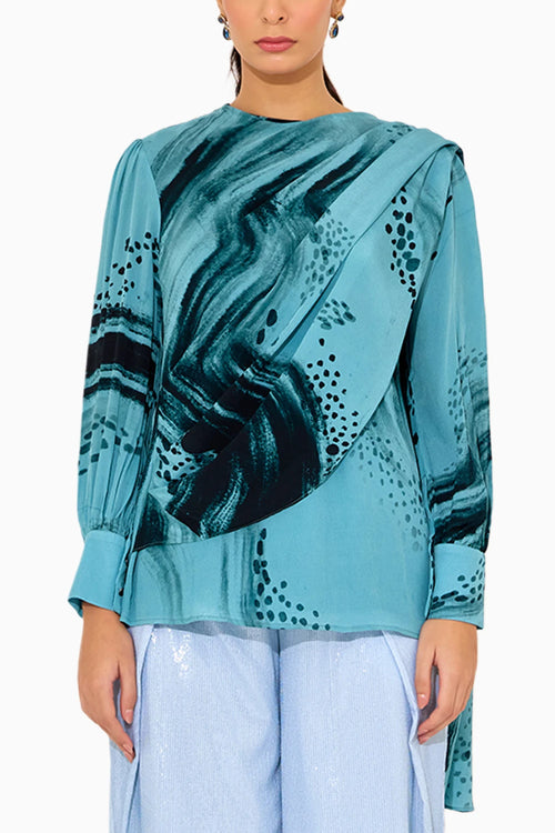 Turquoise Blue Drape Top