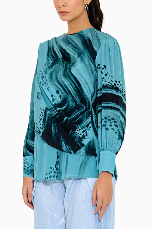 Turquoise Blue Drape Top