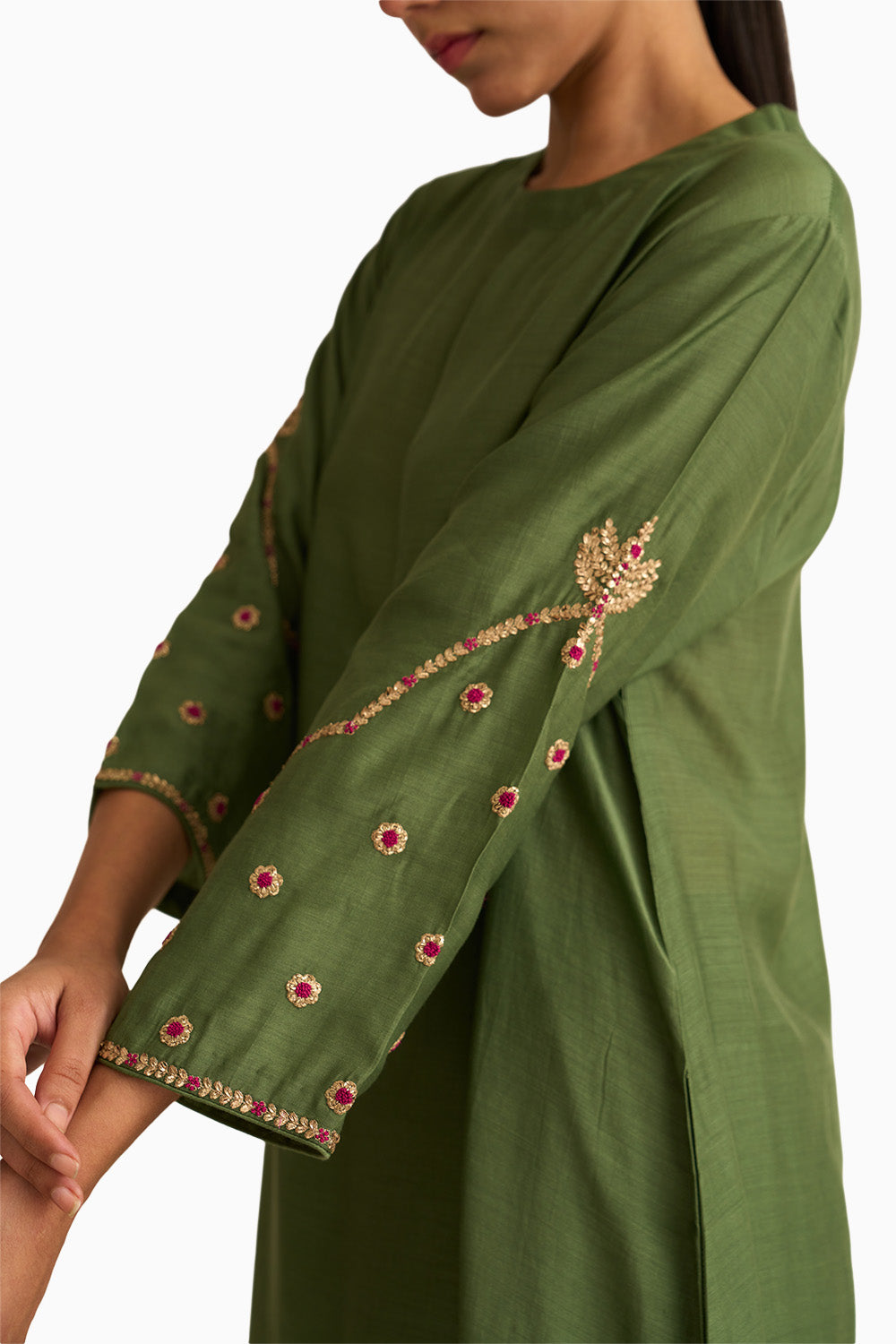 Ambily Olive Green Kurta Set