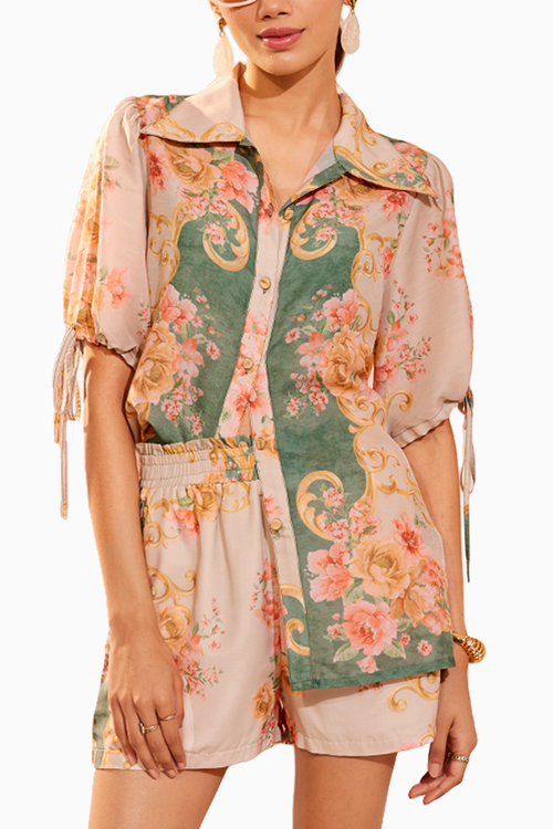 Beige Hibiscus Co-ord Set