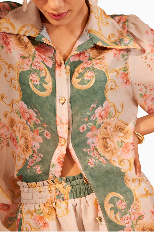 Beige Hibiscus Co-ord Set