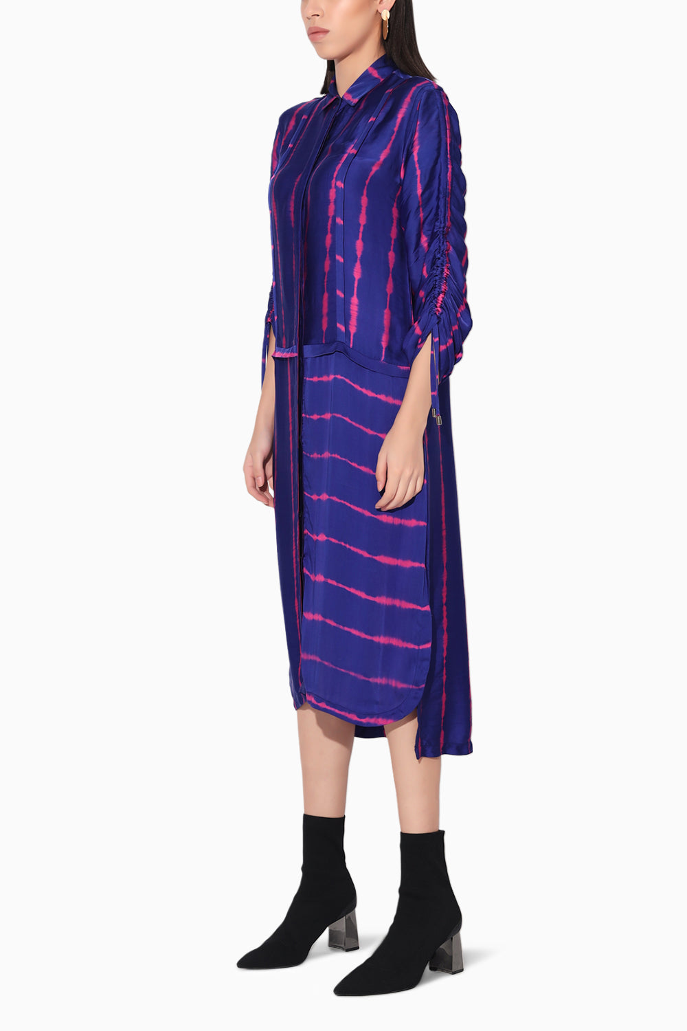 Zinnia Pink and Purple Shibori Stripe Shirt Dress