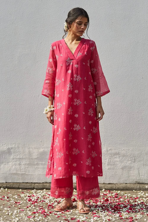 Embellished Handwoven chanderi Kurta Set