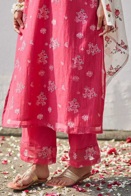 Embellished Handwoven chanderi Kurta Set