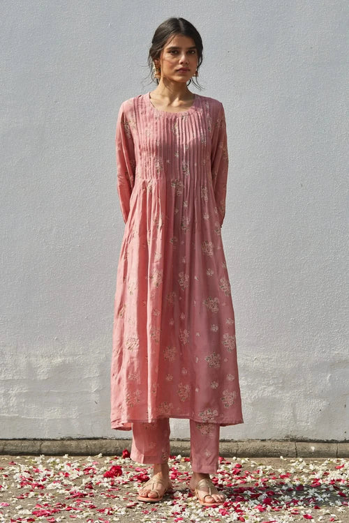 Handwoven cotton silk Pintuck Co-ord Set