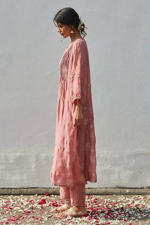 Handwoven cotton silk Pintuck Co-ord Set