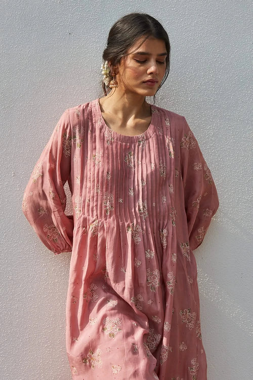 Handwoven cotton silk Pintuck Co-ord Set