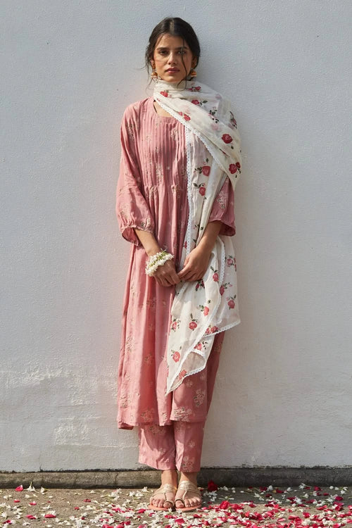Handwoven cotton silk Pintuck Kurta set