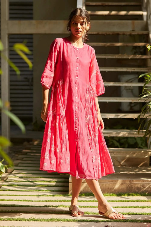 Handwoven Chanderi Fuchsia Dress