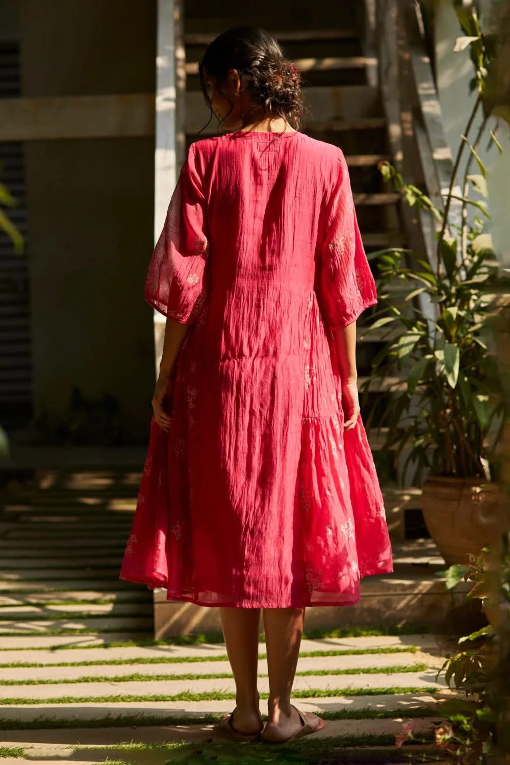 Handwoven Chanderi Fuchsia Dress