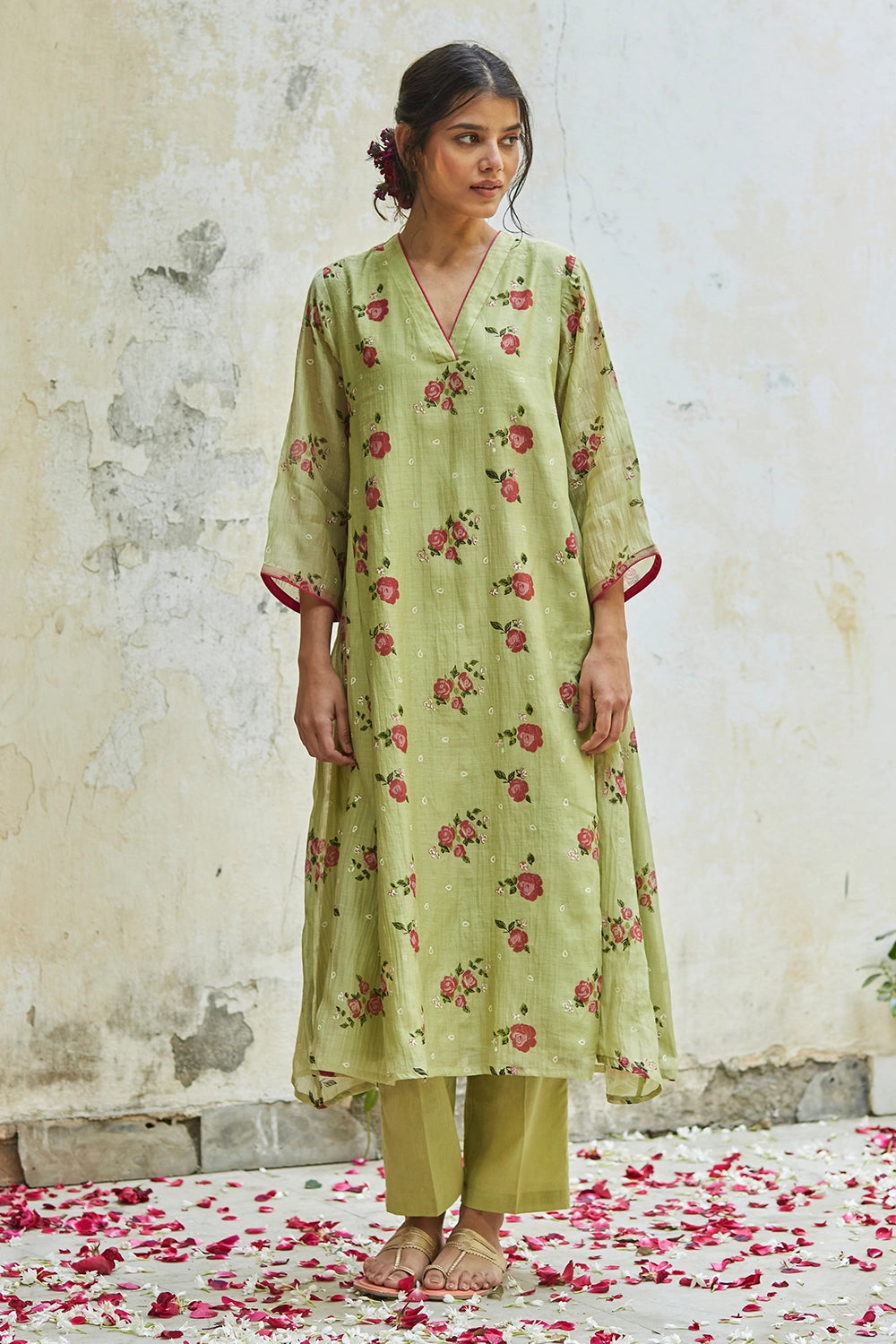 Embellished Pista Green Kurta Set