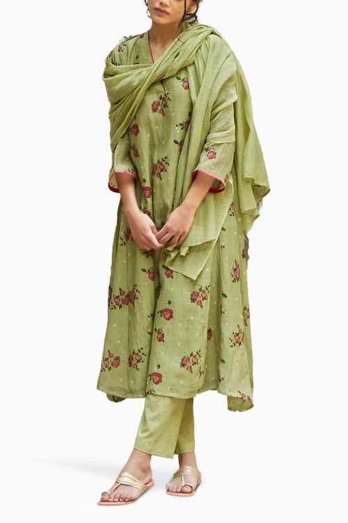 Embellished Pista Green Kurta Set