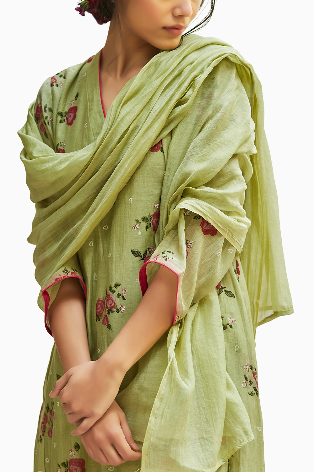 Embellished Pista Green Kurta Set