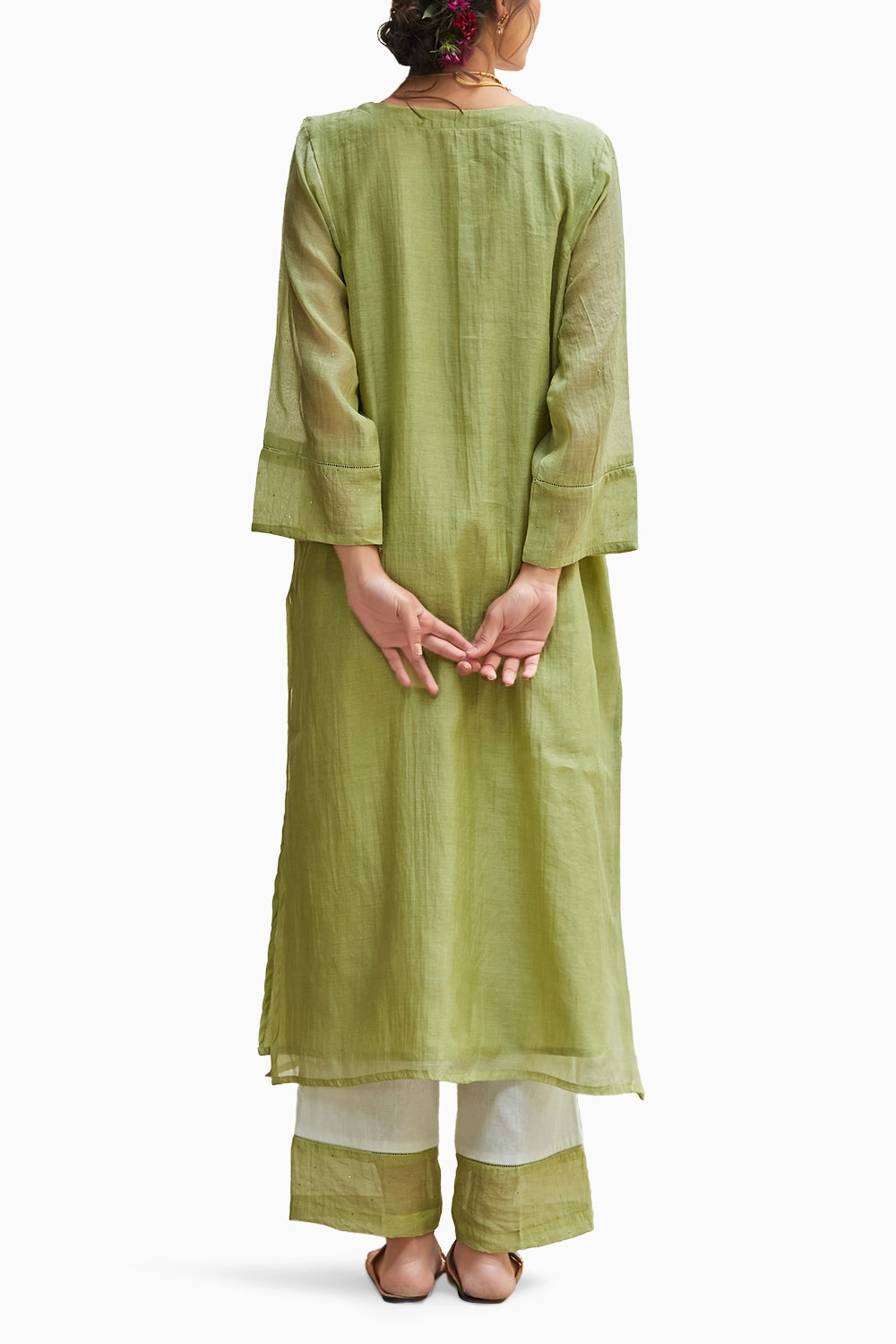 Pista Green and Ivory Chanderi Kurta Set