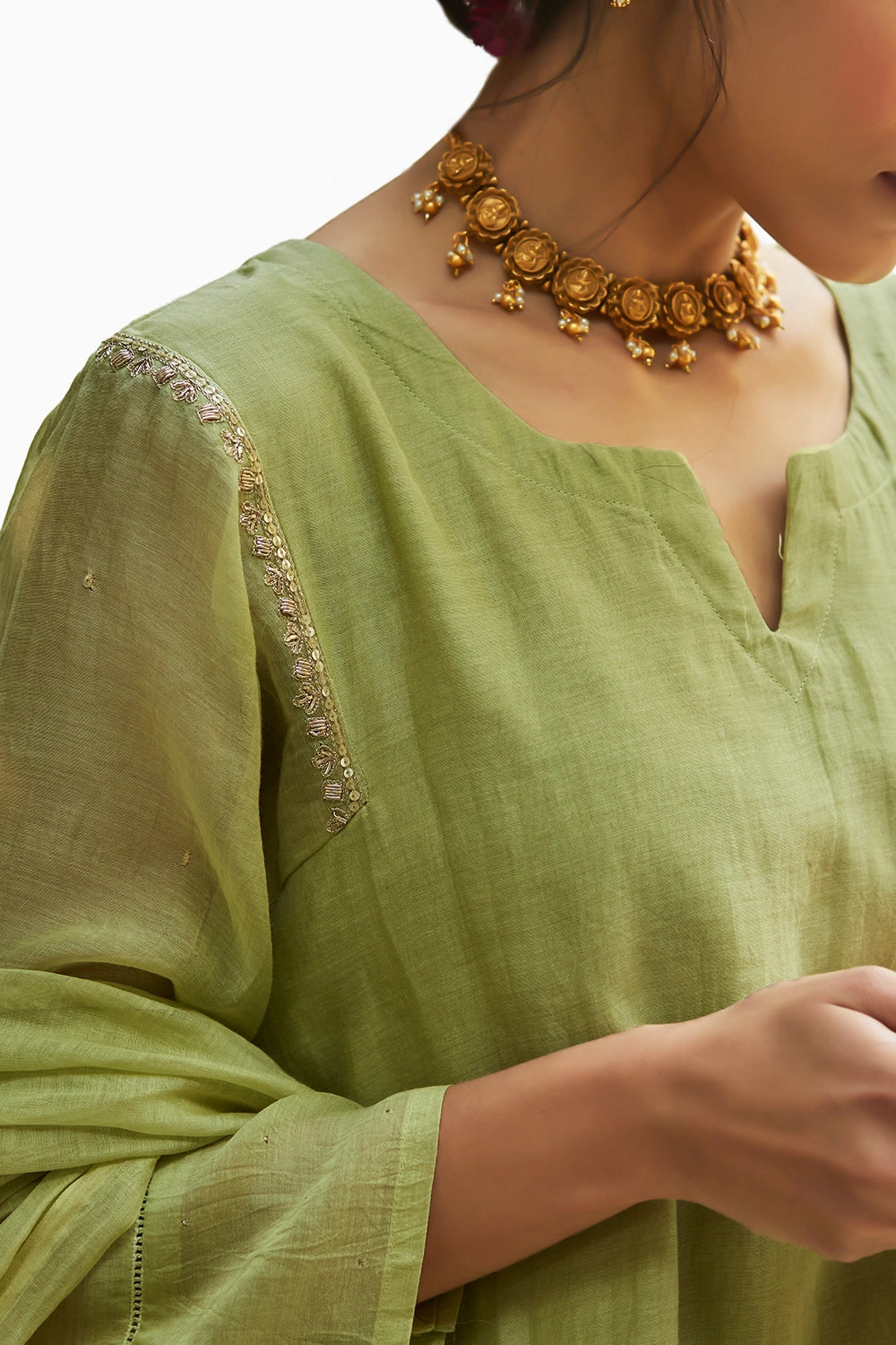 Pista Green and Ivory Chanderi Kurta Set