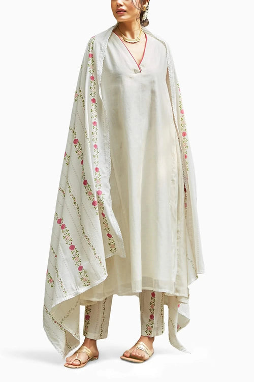 embellished Ivory Chanderi Kurta Set