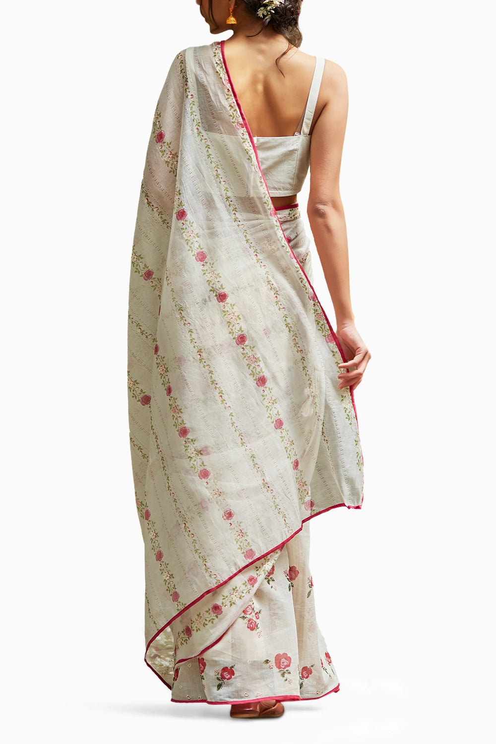 embellished Ivory handwoven chanderi Saree