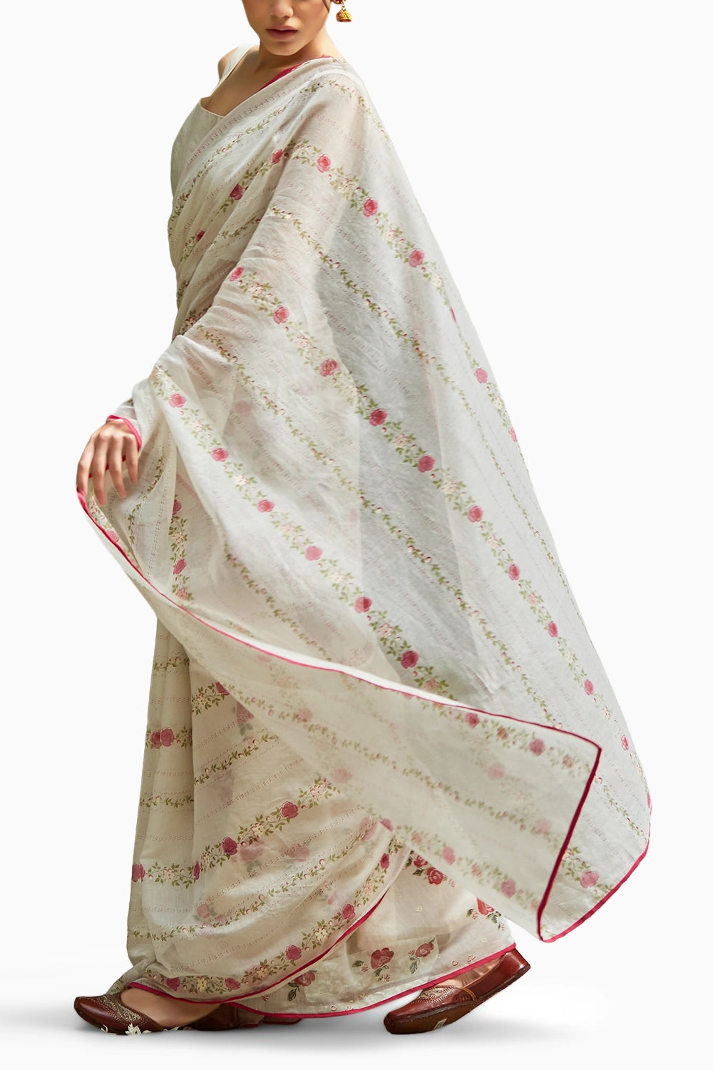 embellished Ivory handwoven chanderi Saree