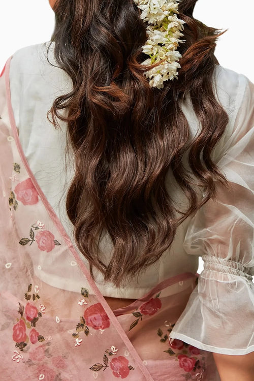 Embellishment Persin Rose Organza Silk Saree