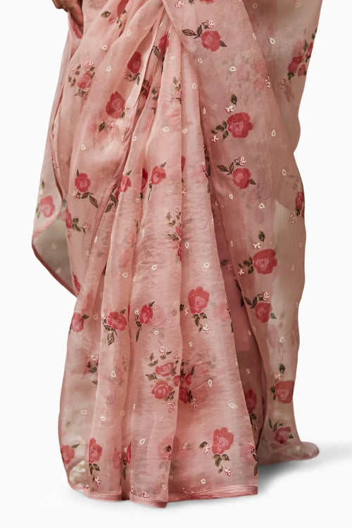 Embellishment Persin Rose Organza Silk Saree