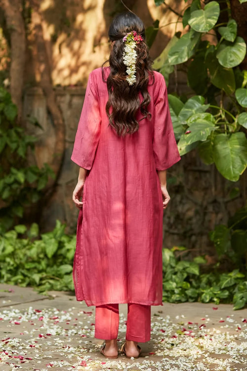 Embellishment Fuchsia and Old Rose Chanderi Kurta Set