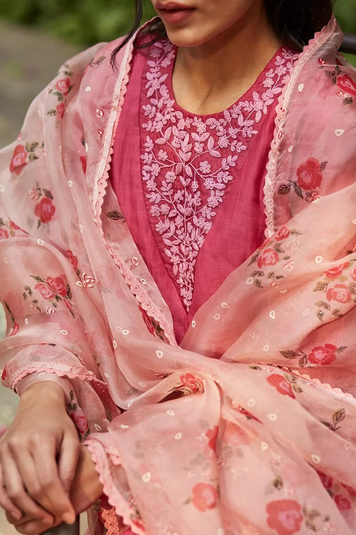 Embellishment Fuchsia and Old Rose Chanderi Kurta Set