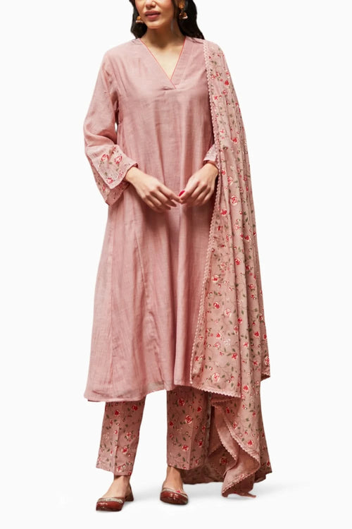 Embellished Old Rose Chanderi Kurta Set