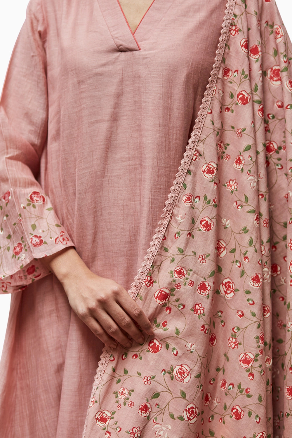 Embellished Old Rose Chanderi Kurta Set