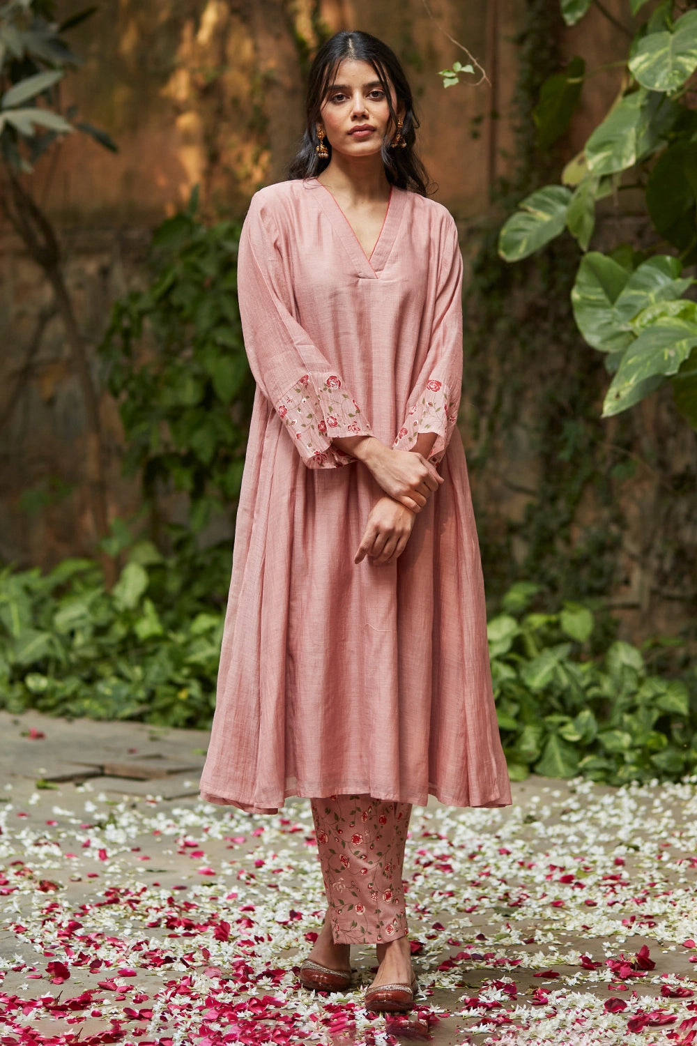 Embellished Old Rose Chanderi Kurta Set