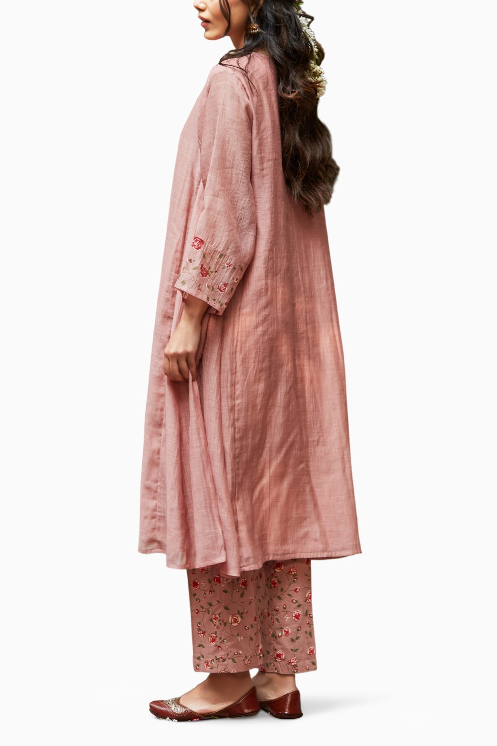 Embellished Old Rose Chanderi Kurta Set