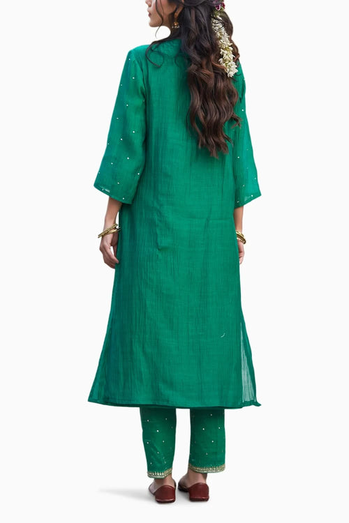 Embellished Green Chanderi Kurta Set